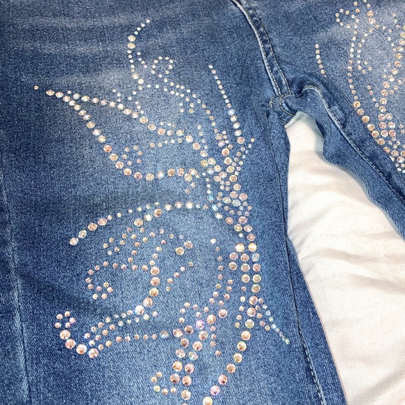 90s style rhinestone, blue flare jeans size small - Picture 3 of 6